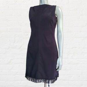 VINTAGE "Up Front" Faux Vegan Suede Black Dress with Fringe Size M